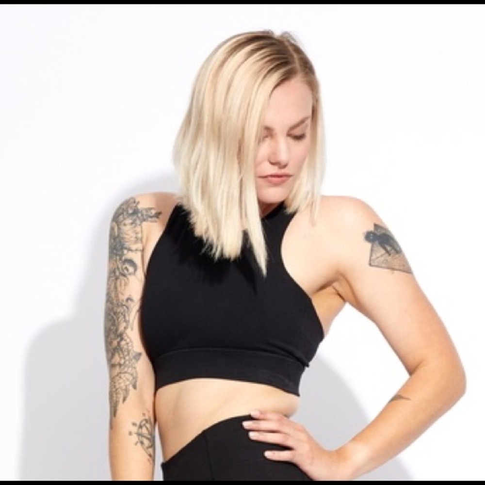 PACT Black high-neck sports bra